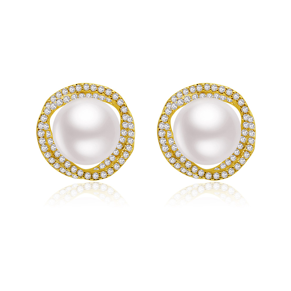Floral Pave Imitation Pearl Button Earrings